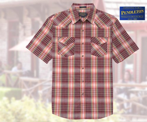 画像クリックで大きく確認できます　Click↓1: ペンドルトン 半袖 ウエスタン シャツ マルーン・グリーンS/Pendleton Shortsleeve Western Shirt 