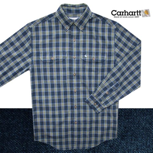 画像クリックで大きく確認できます　Click↓1: カーハート ボタンダウン コットン 長袖シャツ（ブルー）S/Carhartt Long Sleeve Shirt(Blue)