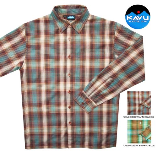 画像クリックで大きく確認できます　Click↓1: カブー アウトドア シャツ・バラードシャツ キー＆IDポケット付き（長袖）S（ブラウン・ターコイズ/ライトブラウン・ブルー）/Kavu Ballard Shirt(Brown/Turquoise Light Brown/Blue)