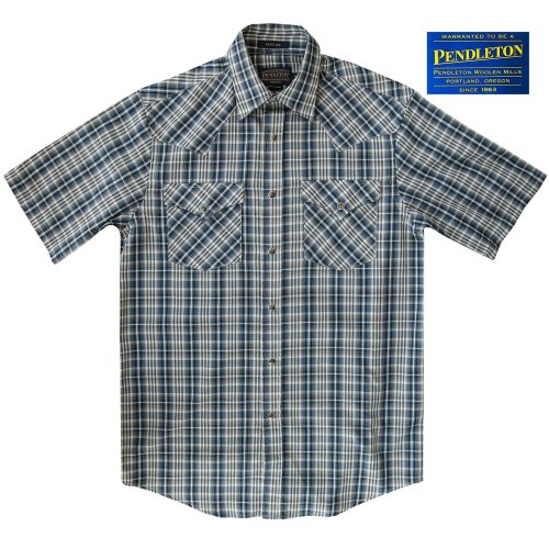 画像クリックで大きく確認できます　Click↓3: ペンドルトン 半袖 ウエスタン シャツ ブルー・クリーム/Pendleton Shortsleeve Western Shirt