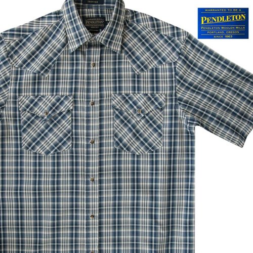 画像クリックで大きく確認できます　Click↓1: ペンドルトン 半袖 ウエスタン シャツ ブルー・クリーム/Pendleton Shortsleeve Western Shirt