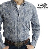 ローパー ペイズリー シャツ（長袖/ブルー・タン）大きいサイズ M（身幅60cm）L（身幅65cm）/Roper Paisley Shirt(Blue/Tan)