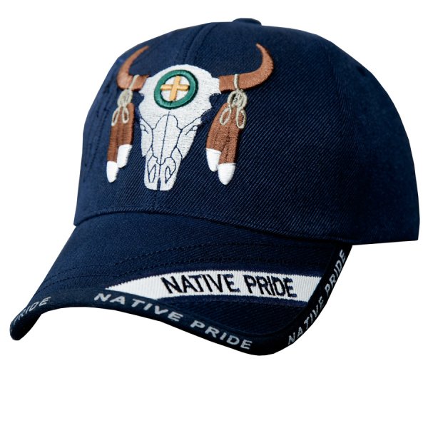 画像2: ネイティブプライド シャドウつき 刺繍 キャップ フェザー ブルスカル（ネイビー）/Native Pride Embroidered Cap Feather Bull Skull(Navy)