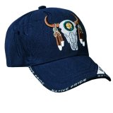 ネイティブプライド シャドウつき 刺繍 キャップ フェザー ブルスカル（ネイビー）/Native Pride Embroidered Cap Feather Bull Skull(Navy)