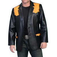 スカリー オーストリッチトリム ラムレザー ジャケット（ブラック）/Scully Lambskin Blazer with Genuine Ostrich Trim