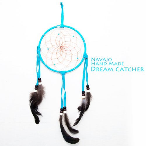 画像クリックで大きく確認できます　Click↓1: アメリカインディアン ナバホ族 ハンドメイド ドリームキャッチャー 13cm（ターコイズ/ブラック・ブラウン・ホワイト）/Navajo Hand Made Dream Catcher