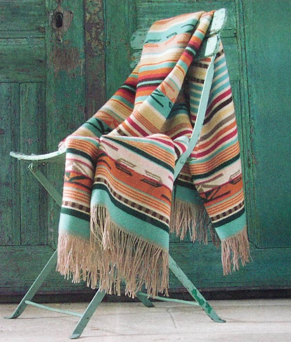 画像2: ペンドルトン チマヨ スロー（コーラル/アクアストライプ）/Pendleton Chimayo Throw(Coral/Aqua Stripe)