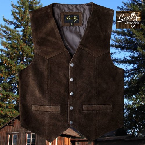 画像クリックで大きく確認できます　Click↓1: スカリー スナップフロント カーフスエード ベスト（ブラウン）/Scully Calf Suede Leather Vest(Brown)