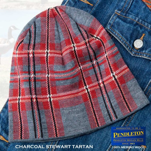 画像1: ペンドルトン メリノウール ニット キャップ ウォッチ キャップ（チャコール スチュワートタータン）/Pendleton Watch Cap Charcoal Stewart Tartan