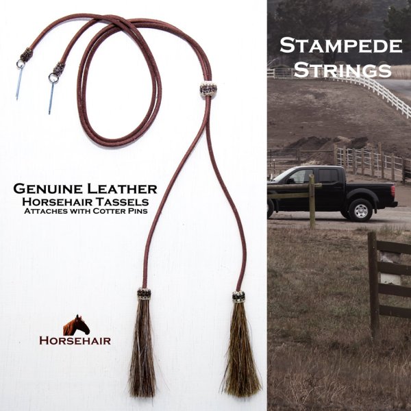 画像3: レザー ホースヘアー スタンピード ストリングス プレーン ブラック・ブラック（ハット用あごひも）/Leather w/horse Hair Stampede Strings