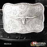 ノコナ ウエスタン ベルト バックル ロングホーン ロープエッジ（アンティークシルバー）/Nocona Western Belt Buckle Longhorn Rope Edge Antique Silver