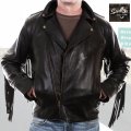 スカリー ラムレザー フリンジ モーターサイクル ジャケット（ブラック）/Scully Soft Touch Lamb Fringe Motorcycle Jacket(Black)