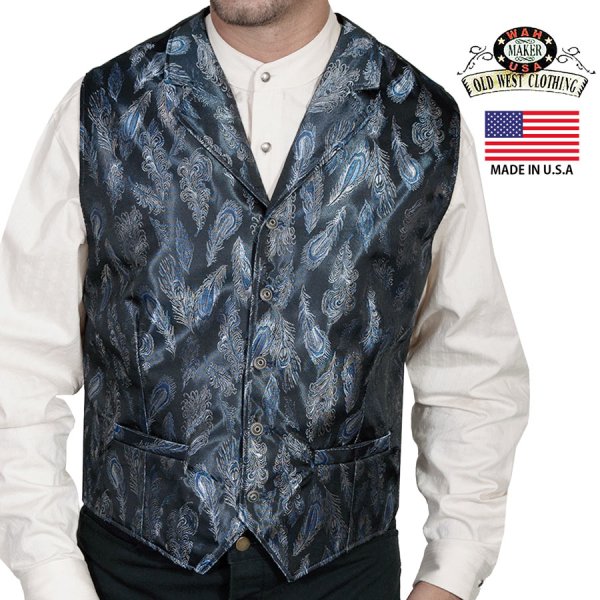 画像1: ワーメーカー オールドウエスト ベスト（ブルー ペイズリーフェザー）/Wah Maker Old West Vest (Blue Paisley Feather)