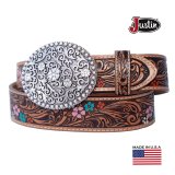 ジャスティン フローラル レザー ベルト（ブラウン）/Justin Floral Leather Belt(Brown)