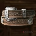 ノコナ ウエスタンスターコンチョ フローラル レザーベルト（ブラウン）/Nocona Western Belt(Brown)