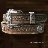 ノコナ ウエスタンスターコンチョ フローラル レザーベルト（ブラウン）/Nocona Western Belt(Brown)