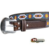 ビーズ ウエスタン レザーベルト（ブラウン・ホワイト）/Nocona Beaded Western Leather Belt(Brown/White)