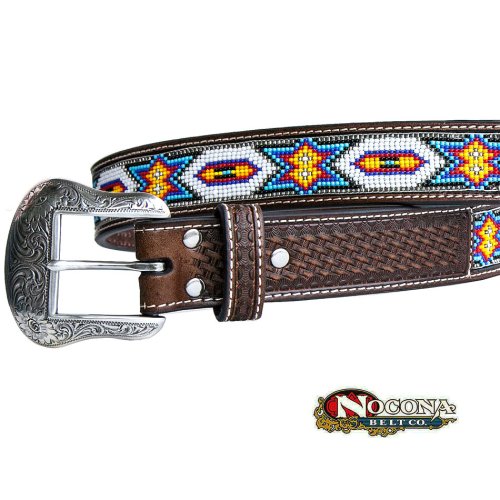 画像クリックで大きく確認できます　Click↓1: ビーズ ウエスタン レザーベルト（ブラウン・ホワイト）/Nocona Beaded Western Leather Belt(Brown/White)