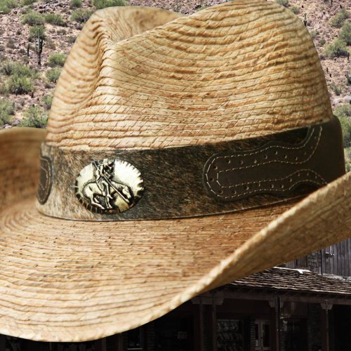 画像クリックで大きく確認できます　Click↓2: 馬毛革＆牛革 カウボーイ ストローハット（パームファイバー）/Western Straw Hat