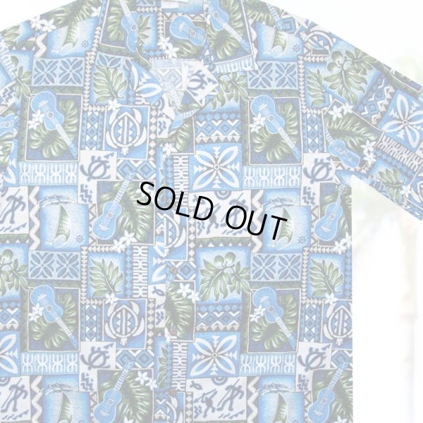 画像1: アロハシャツ ハワイアンシャツ ウクレレ・リーフ（ブルー）L/Aloha Shirt Ukulele(Blue)