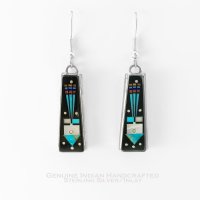 ナバホ インディアン ハンドメイド スターリングシルバー インレイ ピアス（ブラック・ターコイズ）/Navajo Handmade Sterling Silver Inlay Earrings
