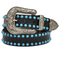 エンジェルランチ ターコイズスタッズ ブラックフローラル ウエスタン レザーベルト（ブラック）/Angel Ranch Western Leaher Belt(Black)