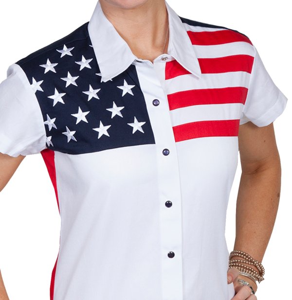 画像2: スカリー ★ 刺繍スター USA 星条旗 アメリカ国旗 キャップスリーブ スナップ フロント シャツ/Scully Patriot Red/White/Blue Snap Front Cap Sleeve Blouse(Women's)