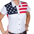 スカリー ★ 刺繍スター USA 星条旗 アメリカ国旗 キャップスリーブ スナップ フロント シャツ/Scully Patriot Red/White/Blue Snap Front Cap Sleeve Blouse(Women's)
