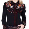 スカリー 刺繍 ラインストーン ウエスタン シャツ（長袖/ブラック ブーツ・ギター・ハット）XS/Scully Long Sleeve Western Shirt(Women's)