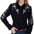 スカリー フローラル刺繍 ラインストーン ウエスタン シャツ（長袖/ブラック）/Scully Long Sleeve Western Shirt(Women's)