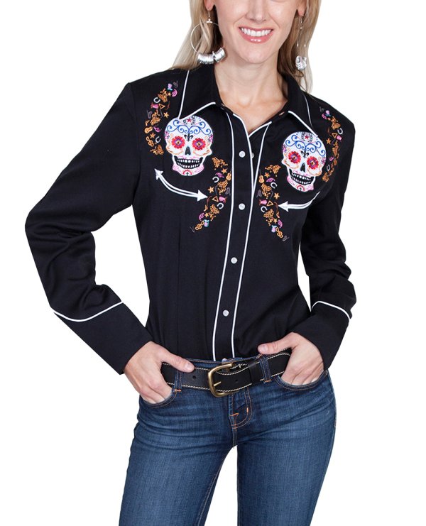 画像5: スカリー 刺繍 ウエスタン シャツ(長袖/シュガー スカル)XS/Scully Long Sleeve Western Shirt(Women's)