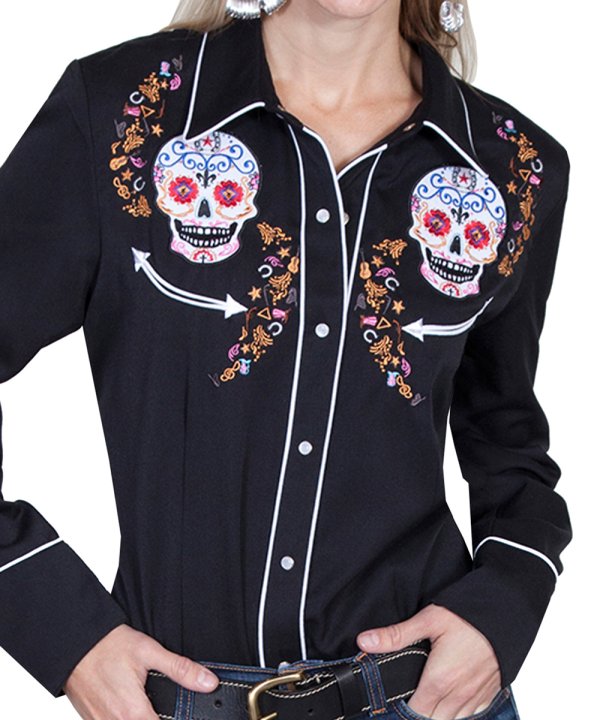 画像6: スカリー 刺繍 ウエスタン シャツ(長袖/シュガー スカル)XS/Scully Long Sleeve Western Shirt(Women's)