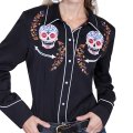 スカリー 刺繍 ウエスタン シャツ（長袖/シュガー スカル）XS/Scully Long Sleeve Western Shirt(Women's)