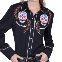 スカリー 刺繍 ウエスタン シャツ（長袖/シュガー スカル）XS/Scully Long Sleeve Western Shirt(Women's)