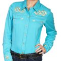 スカリー 刺繍 ウエスタン シャツ（長袖/ターコイズ・スター）/Scully Long Sleeve Western Shirt(Women's)