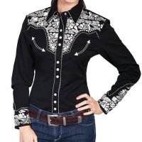 スカリー 刺繍 ウエスタン シャツ（長袖/ブラック・シルバー）/Scully Long Sleeve Western Shirt(Women's)