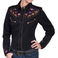 スカリー 刺繍 フローラル カウガールシャツ（長袖/ブラック）XS/Scully Long Sleeve Western Shirt(Women's)