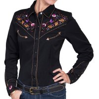 スカリー 刺繍 フローラル カウガールシャツ（長袖/ブラック）XS/Scully Long Sleeve Western Shirt(Women's)