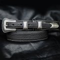 バッファロー アメリカンバイソン レザー 4ピース レンジャーベルト（ブラック）/American Bison Leather Belt(Black)