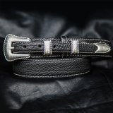バッファロー アメリカンバイソン レザー 4ピース レンジャーベルト（ブラック）/American Bison Leather Belt(Black)
