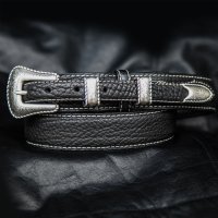 バッファロー アメリカンバイソン レザー 4ピース レンジャーベルト（ブラック）/American Bison Leather Belt(Black)