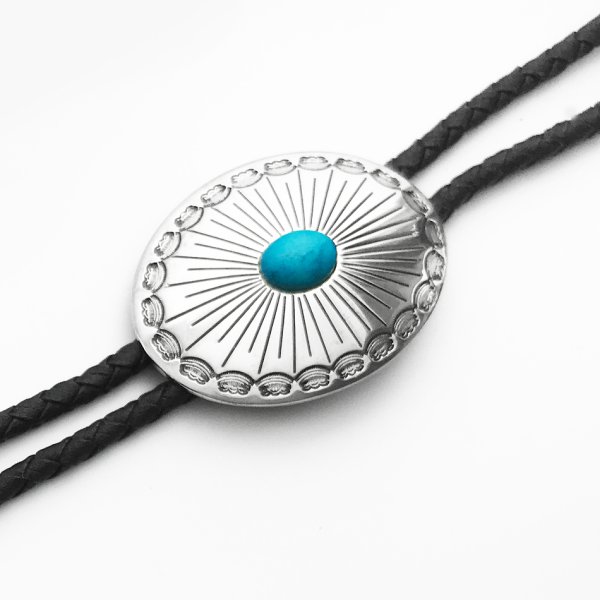 画像1: ウエスタン ボロタイ シルバーオーバル・ターコイズ/Western Bolo Tie