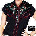 スカリー ウエスタン 刺繍 シャツ ブラック キャップスリーブ/Scully Western Shirt(Women's)