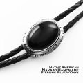 オニキス&925 シルバー ボロタイ ネイティブアメリカン ナバホ族 ハンドメイド/Navajo Onyx Sterling Silver Bolo Tie