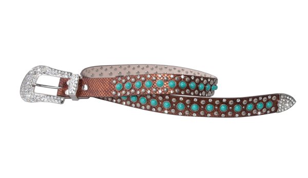 画像2: ターコイズ・ラインストーン ウエスタン レザーベルト(ブラウン)/Blazin Roxx Western Leaher Belt(Brown)