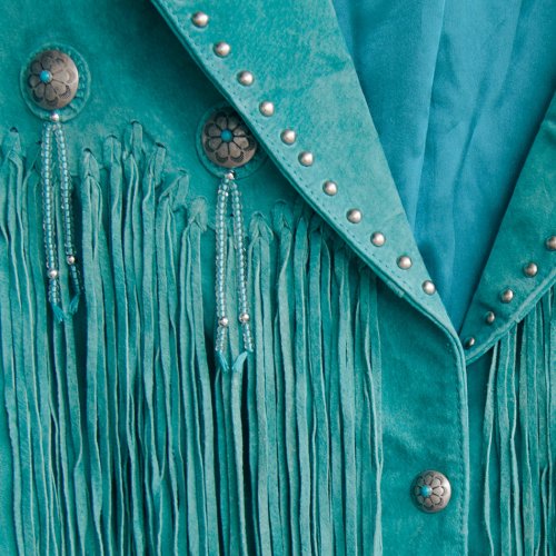 画像クリックで大きく確認できます　Click↓2: スカリー ビーズ&コンチョ スタッズ フリンジ レザー ジャケット（ターコイズ）S/Scully Beaded Fringe Leather Jacket Turquoise(Women's)