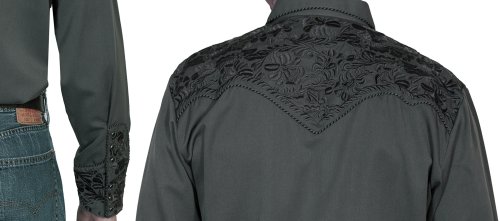 画像クリックで大きく確認できます　Click↓2: スカリー ウエスタン 刺繍 シャツ（長袖/チャコール）/Scully Long Sleeve Embroidered Western Shirt(Men's)
