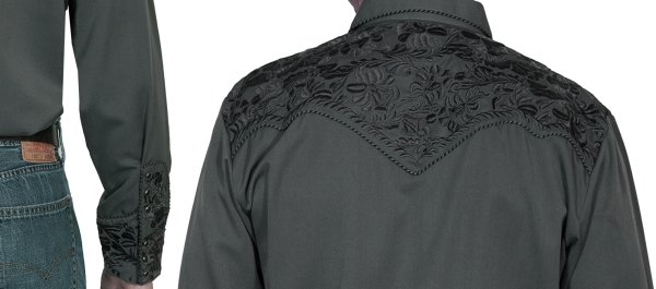 画像2: スカリー ウエスタン 刺繍 シャツ（長袖/チャコール）/Scully Long Sleeve Embroidered Western Shirt(Men's)