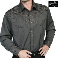 スカリー ウエスタン 刺繍 シャツ（長袖/チャコール）/Scully Long Sleeve Embroidered Western Shirt(Men's)