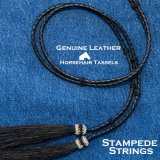 アメリカン ウエスタン レザー&ホースヘアータッセル スタンピード ストリングス ブラック・ブラック（ハット用あご紐）/Leather w/horse Hair Stampede Strings